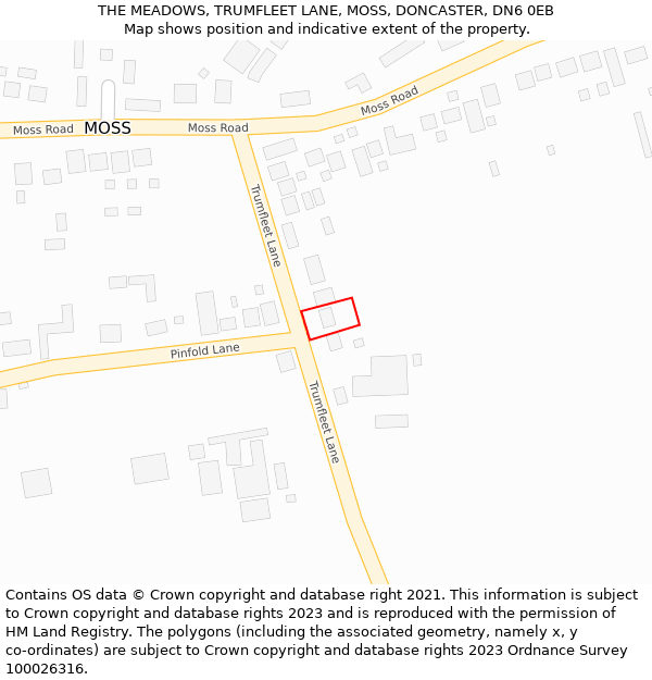 THE MEADOWS, TRUMFLEET LANE, MOSS, DONCASTER, DN6 0EB: Location map and indicative extent of plot