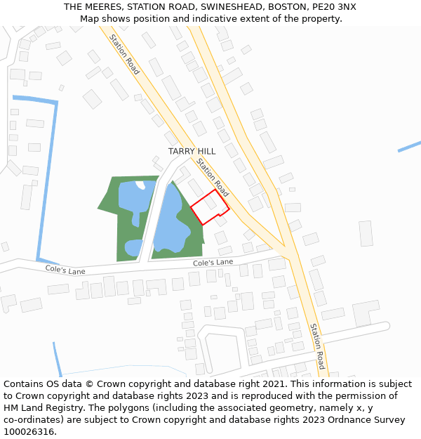 THE MEERES, STATION ROAD, SWINESHEAD, BOSTON, PE20 3NX: Location map and indicative extent of plot