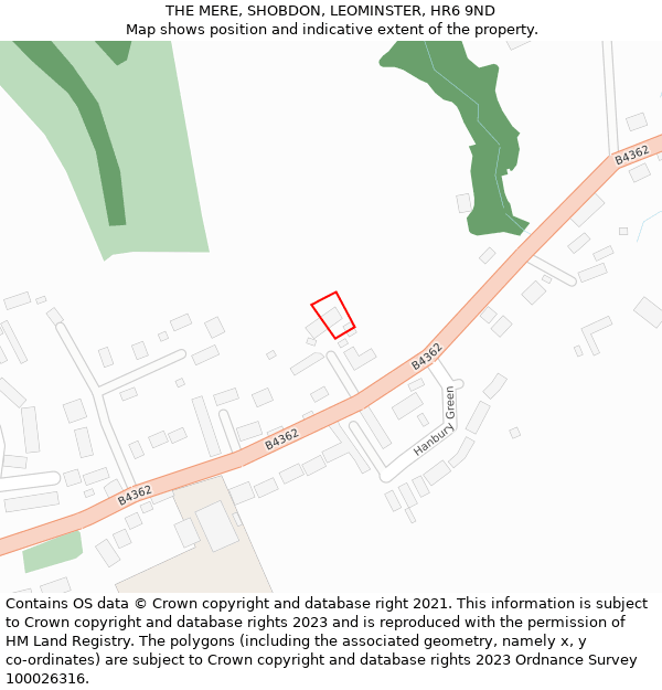 THE MERE, SHOBDON, LEOMINSTER, HR6 9ND: Location map and indicative extent of plot
