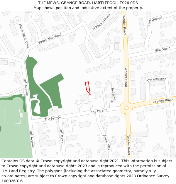 THE MEWS, GRANGE ROAD, HARTLEPOOL, TS26 0DS: Location map and indicative extent of plot