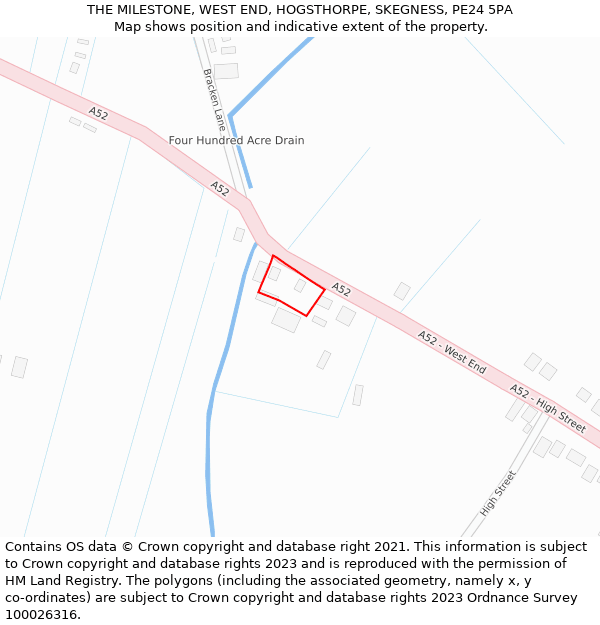 THE MILESTONE, WEST END, HOGSTHORPE, SKEGNESS, PE24 5PA: Location map and indicative extent of plot