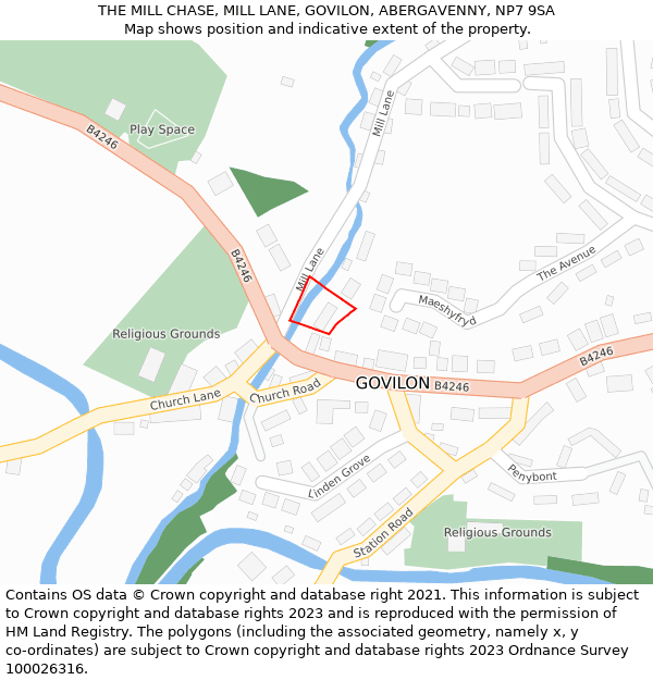 THE MILL CHASE, MILL LANE, GOVILON, ABERGAVENNY, NP7 9SA: Location map and indicative extent of plot