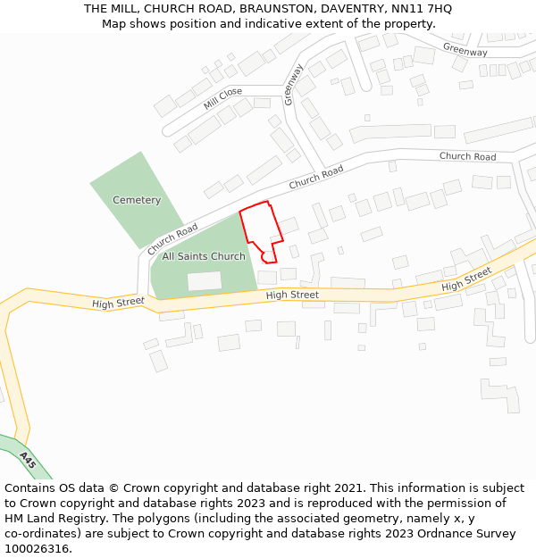 THE MILL, CHURCH ROAD, BRAUNSTON, DAVENTRY, NN11 7HQ: Location map and indicative extent of plot