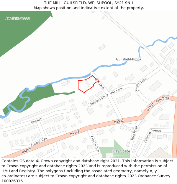 THE MILL, GUILSFIELD, WELSHPOOL, SY21 9NH: Location map and indicative extent of plot