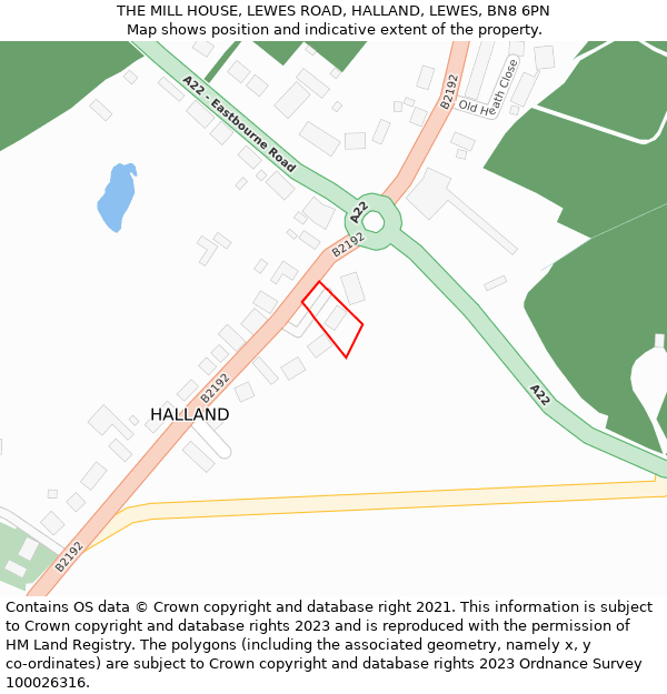 THE MILL HOUSE, LEWES ROAD, HALLAND, LEWES, BN8 6PN: Location map and indicative extent of plot