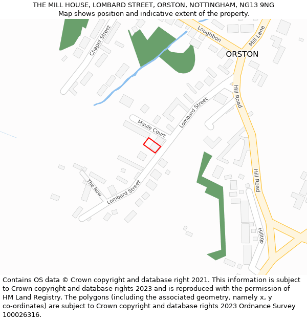 THE MILL HOUSE, LOMBARD STREET, ORSTON, NOTTINGHAM, NG13 9NG: Location map and indicative extent of plot