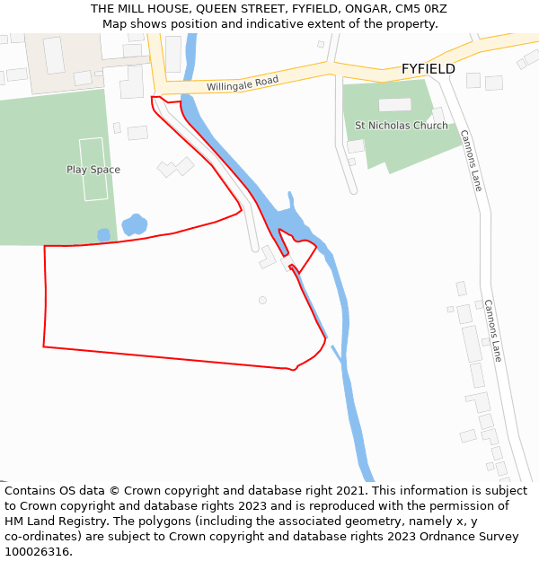 THE MILL HOUSE, QUEEN STREET, FYFIELD, ONGAR, CM5 0RZ: Location map and indicative extent of plot