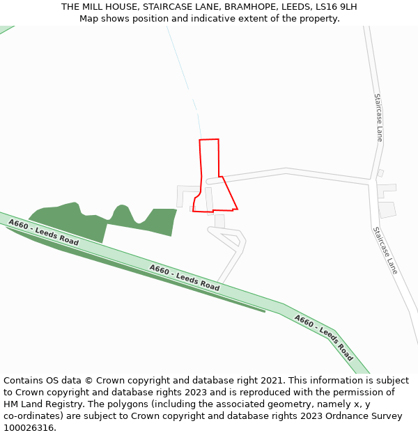 THE MILL HOUSE, STAIRCASE LANE, BRAMHOPE, LEEDS, LS16 9LH: Location map and indicative extent of plot