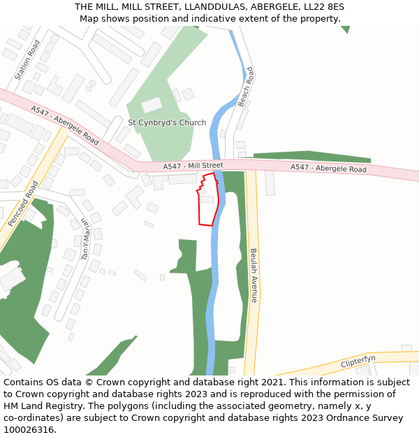 THE MILL, MILL STREET, LLANDDULAS, ABERGELE, LL22 8ES: Location map and indicative extent of plot