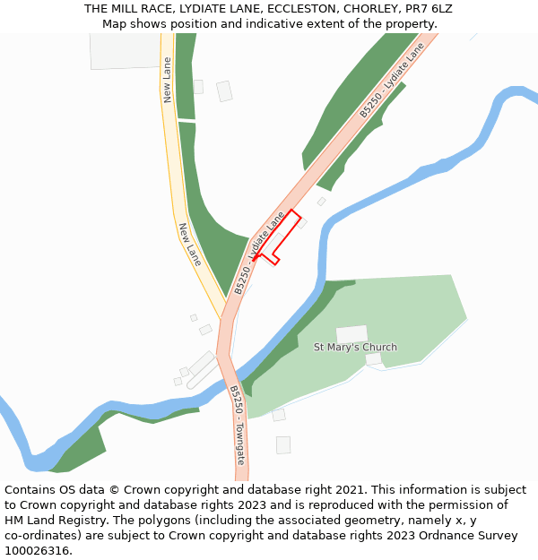 THE MILL RACE, LYDIATE LANE, ECCLESTON, CHORLEY, PR7 6LZ: Location map and indicative extent of plot