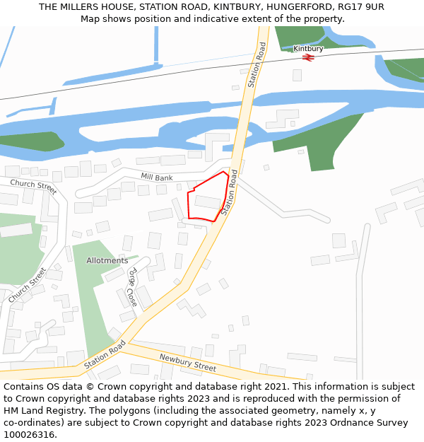 THE MILLERS HOUSE, STATION ROAD, KINTBURY, HUNGERFORD, RG17 9UR: Location map and indicative extent of plot