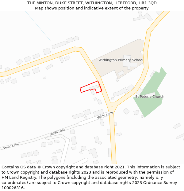 THE MINTON, DUKE STREET, WITHINGTON, HEREFORD, HR1 3QD: Location map and indicative extent of plot