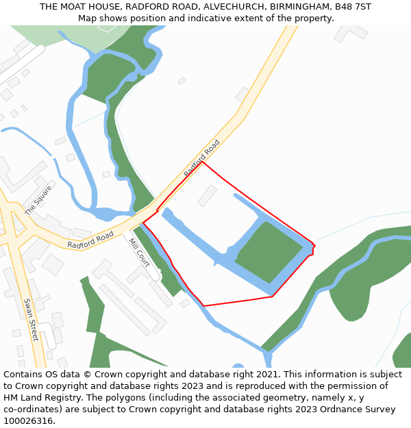 THE MOAT HOUSE, RADFORD ROAD, ALVECHURCH, BIRMINGHAM, B48 7ST: Location map and indicative extent of plot