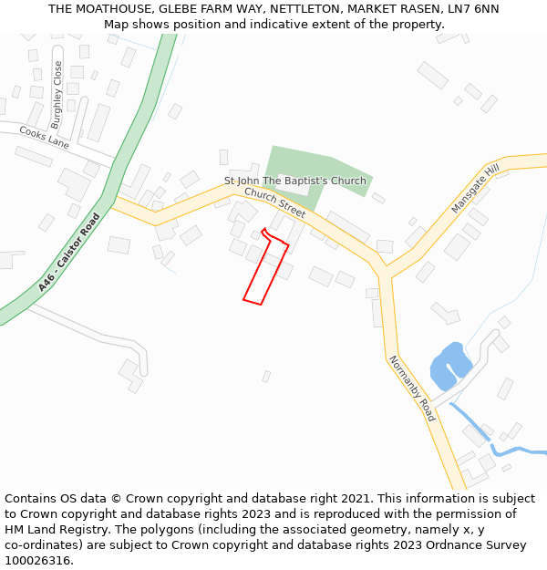 THE MOATHOUSE, GLEBE FARM WAY, NETTLETON, MARKET RASEN, LN7 6NN: Location map and indicative extent of plot