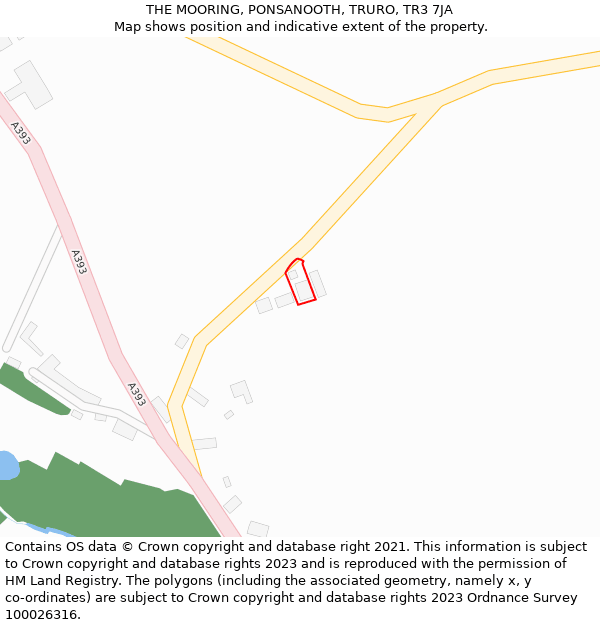 THE MOORING, PONSANOOTH, TRURO, TR3 7JA: Location map and indicative extent of plot