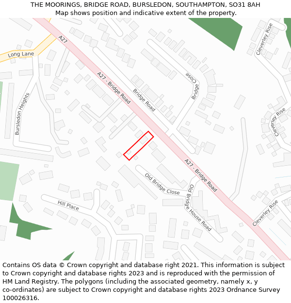 THE MOORINGS, BRIDGE ROAD, BURSLEDON, SOUTHAMPTON, SO31 8AH: Location map and indicative extent of plot