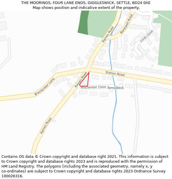 THE MOORINGS, FOUR LANE ENDS, GIGGLESWICK, SETTLE, BD24 0AE: Location map and indicative extent of plot