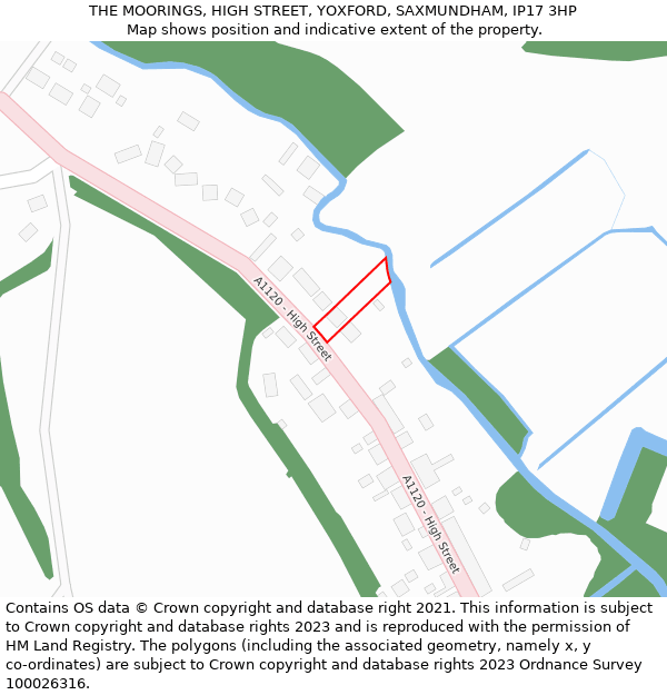 THE MOORINGS, HIGH STREET, YOXFORD, SAXMUNDHAM, IP17 3HP: Location map and indicative extent of plot