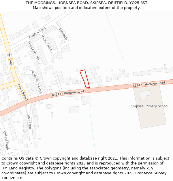 THE MOORINGS, HORNSEA ROAD, SKIPSEA, DRIFFIELD, YO25 8ST: Location map and indicative extent of plot