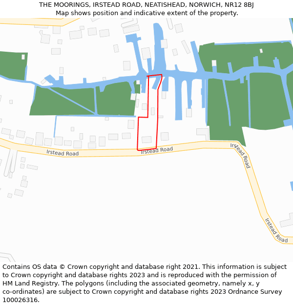 THE MOORINGS, IRSTEAD ROAD, NEATISHEAD, NORWICH, NR12 8BJ: Location map and indicative extent of plot