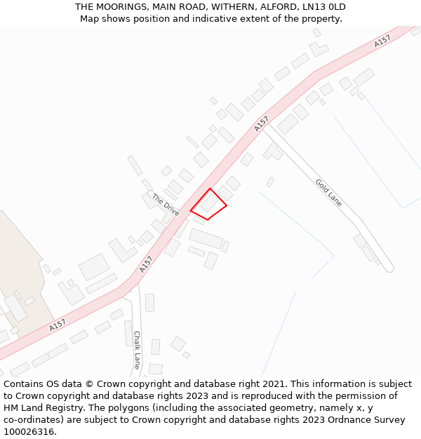 THE MOORINGS, MAIN ROAD, WITHERN, ALFORD, LN13 0LD: Location map and indicative extent of plot