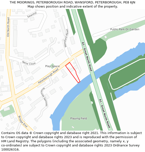 THE MOORINGS, PETERBOROUGH ROAD, WANSFORD, PETERBOROUGH, PE8 6JN: Location map and indicative extent of plot