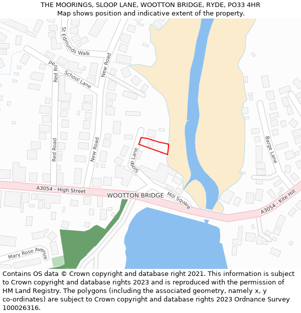 THE MOORINGS, SLOOP LANE, WOOTTON BRIDGE, RYDE, PO33 4HR: Location map and indicative extent of plot