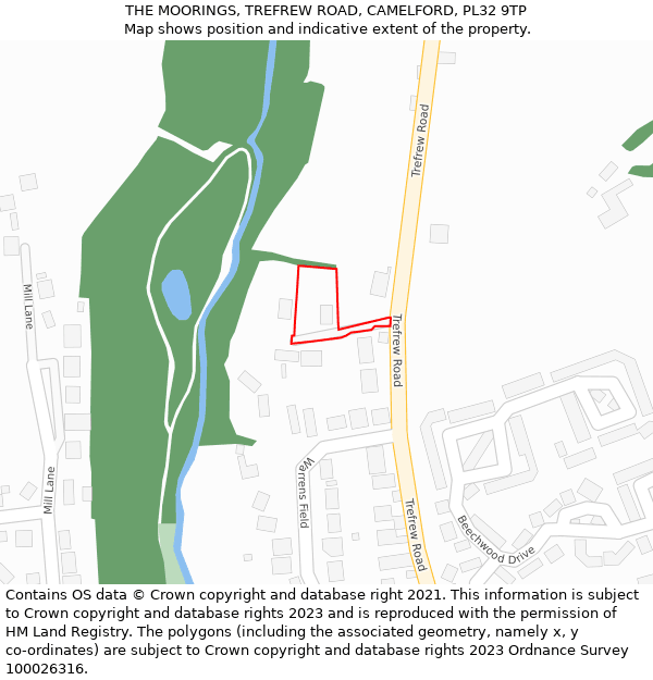 THE MOORINGS, TREFREW ROAD, CAMELFORD, PL32 9TP: Location map and indicative extent of plot