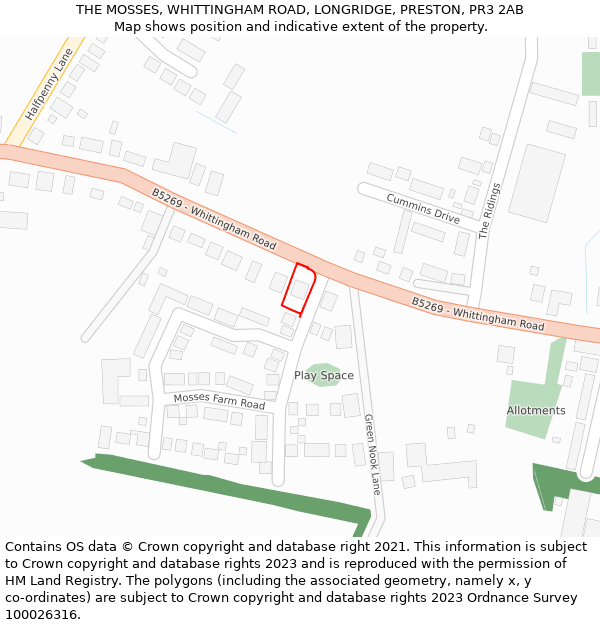THE MOSSES, WHITTINGHAM ROAD, LONGRIDGE, PRESTON, PR3 2AB: Location map and indicative extent of plot