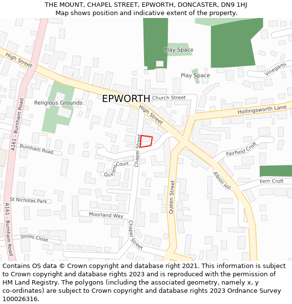 THE MOUNT, CHAPEL STREET, EPWORTH, DONCASTER, DN9 1HJ: Location map and indicative extent of plot