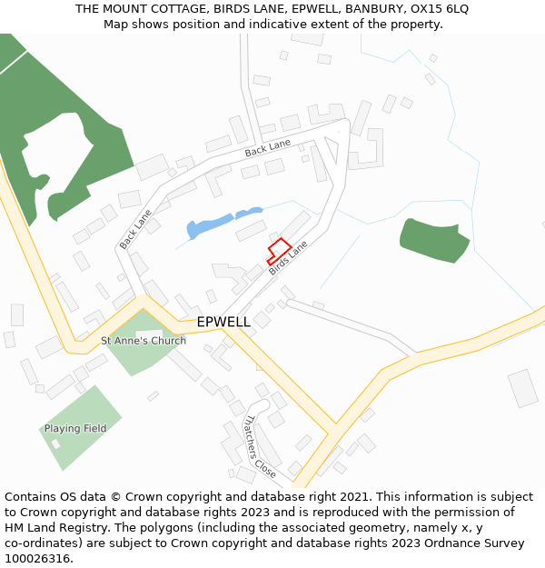 THE MOUNT COTTAGE, BIRDS LANE, EPWELL, BANBURY, OX15 6LQ: Location map and indicative extent of plot