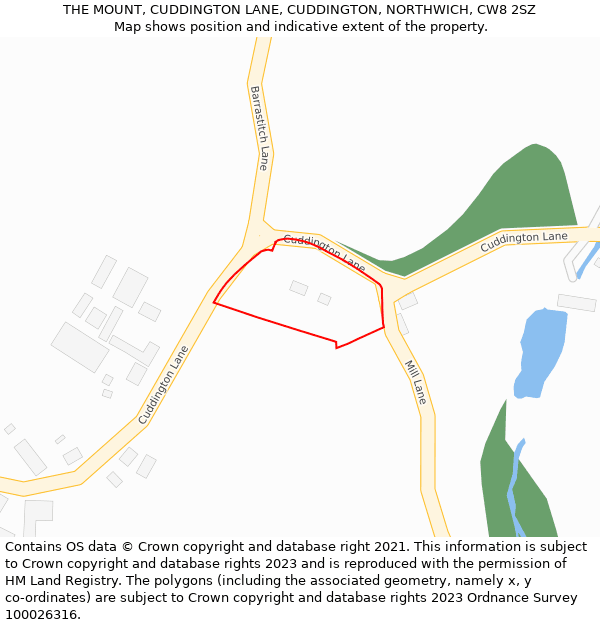 THE MOUNT, CUDDINGTON LANE, CUDDINGTON, NORTHWICH, CW8 2SZ: Location map and indicative extent of plot