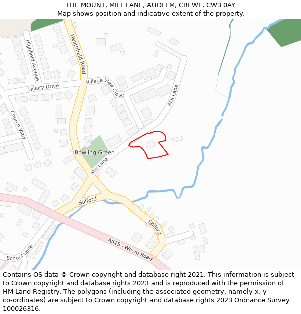 THE MOUNT, MILL LANE, AUDLEM, CREWE, CW3 0AY: Location map and indicative extent of plot