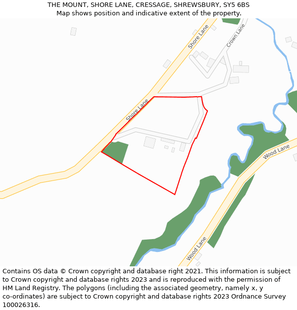 THE MOUNT, SHORE LANE, CRESSAGE, SHREWSBURY, SY5 6BS: Location map and indicative extent of plot