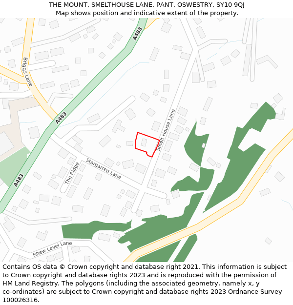 THE MOUNT, SMELTHOUSE LANE, PANT, OSWESTRY, SY10 9QJ: Location map and indicative extent of plot