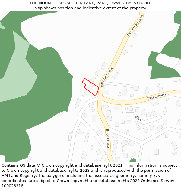 THE MOUNT, TREGARTHEN LANE, PANT, OSWESTRY, SY10 8LF: Location map and indicative extent of plot
