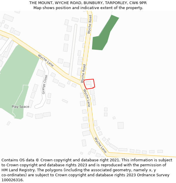 THE MOUNT, WYCHE ROAD, BUNBURY, TARPORLEY, CW6 9PR: Location map and indicative extent of plot