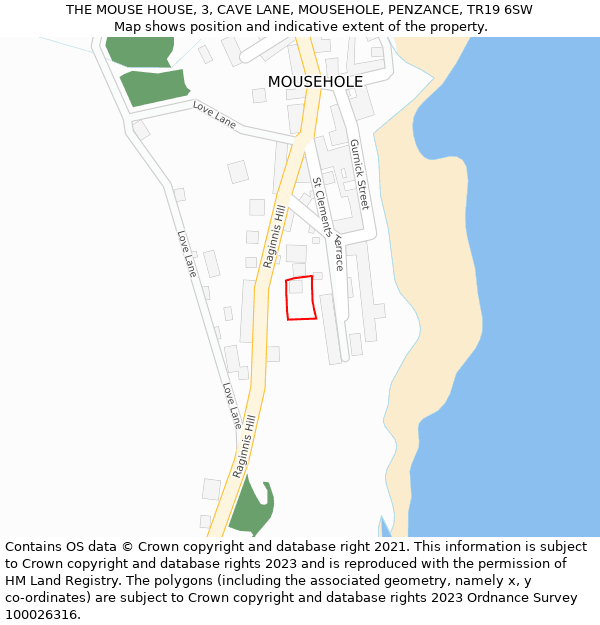 THE MOUSE HOUSE, 3, CAVE LANE, MOUSEHOLE, PENZANCE, TR19 6SW: Location map and indicative extent of plot