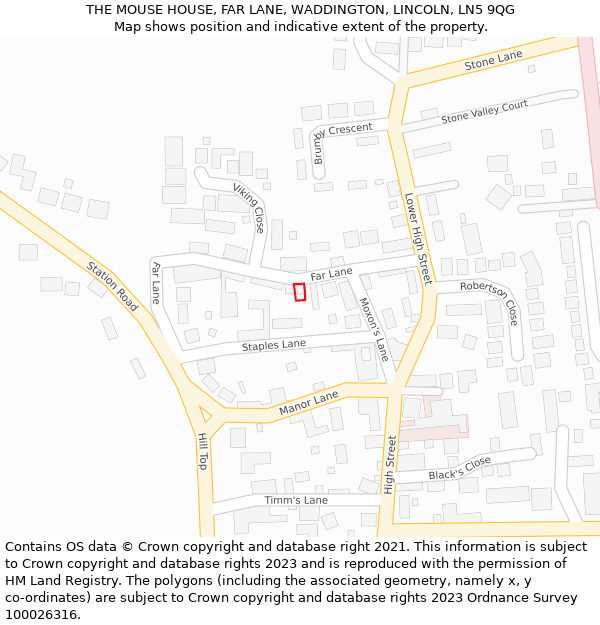 THE MOUSE HOUSE, FAR LANE, WADDINGTON, LINCOLN, LN5 9QG: Location map and indicative extent of plot