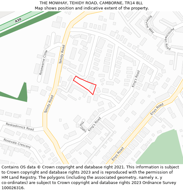 THE MOWHAY, TEHIDY ROAD, CAMBORNE, TR14 8LL: Location map and indicative extent of plot