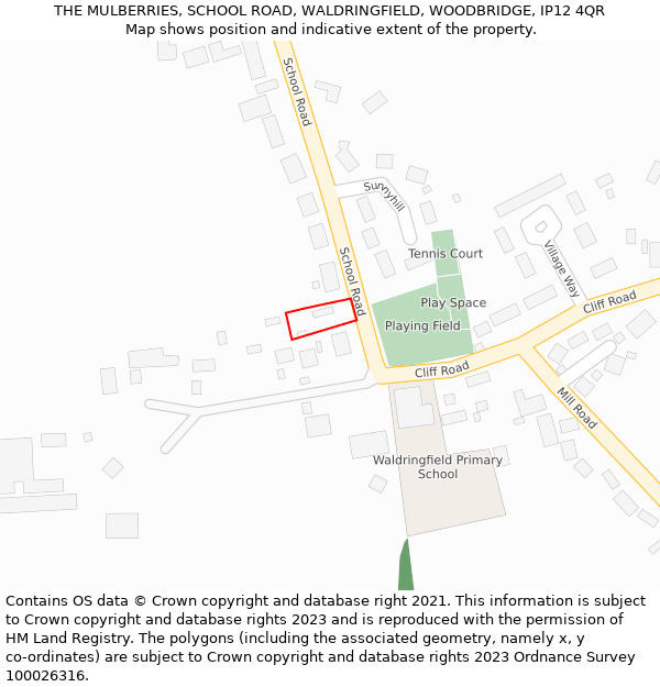 THE MULBERRIES, SCHOOL ROAD, WALDRINGFIELD, WOODBRIDGE, IP12 4QR: Location map and indicative extent of plot