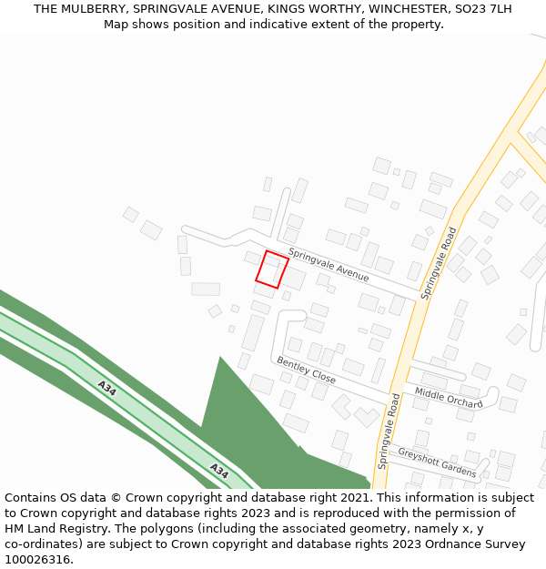 THE MULBERRY, SPRINGVALE AVENUE, KINGS WORTHY, WINCHESTER, SO23 7LH: Location map and indicative extent of plot