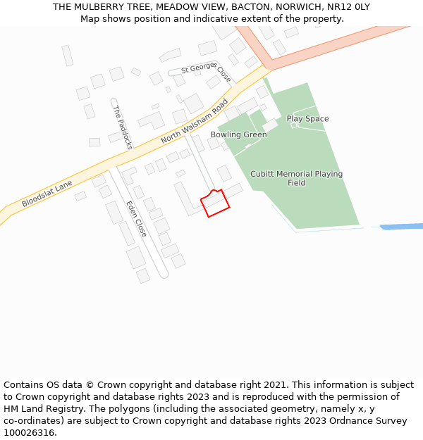 THE MULBERRY TREE, MEADOW VIEW, BACTON, NORWICH, NR12 0LY: Location map and indicative extent of plot