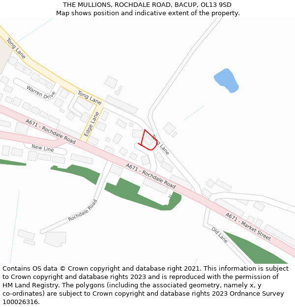 THE MULLIONS, ROCHDALE ROAD, BACUP, OL13 9SD: Location map and indicative extent of plot