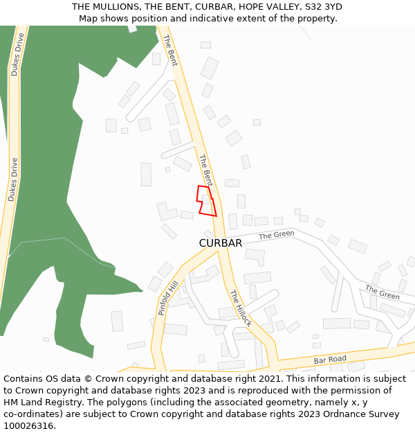 THE MULLIONS, THE BENT, CURBAR, HOPE VALLEY, S32 3YD: Location map and indicative extent of plot