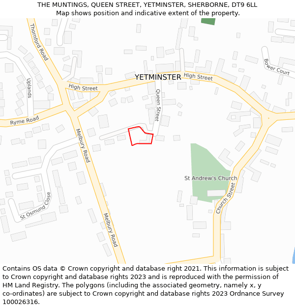 THE MUNTINGS, QUEEN STREET, YETMINSTER, SHERBORNE, DT9 6LL: Location map and indicative extent of plot