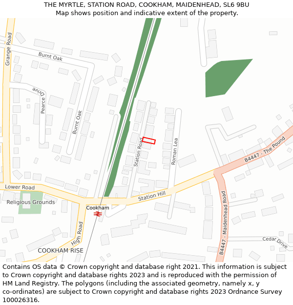 THE MYRTLE, STATION ROAD, COOKHAM, MAIDENHEAD, SL6 9BU: Location map and indicative extent of plot