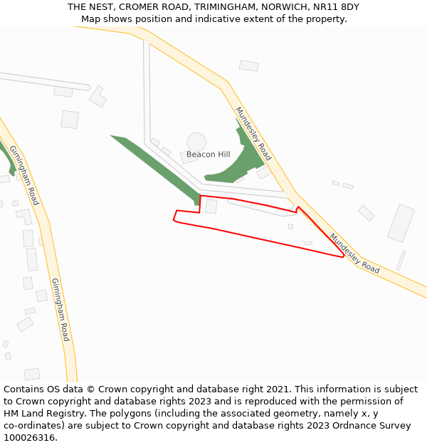 THE NEST, CROMER ROAD, TRIMINGHAM, NORWICH, NR11 8DY: Location map and indicative extent of plot