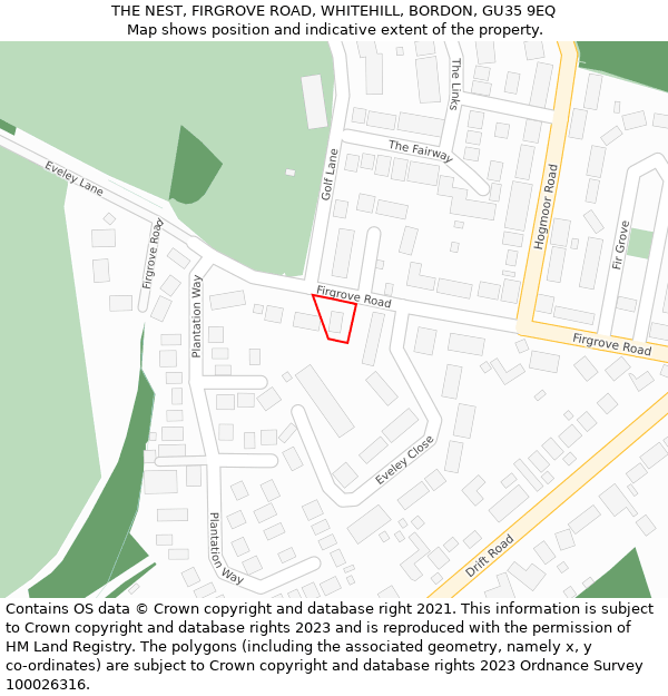 THE NEST, FIRGROVE ROAD, WHITEHILL, BORDON, GU35 9EQ: Location map and indicative extent of plot