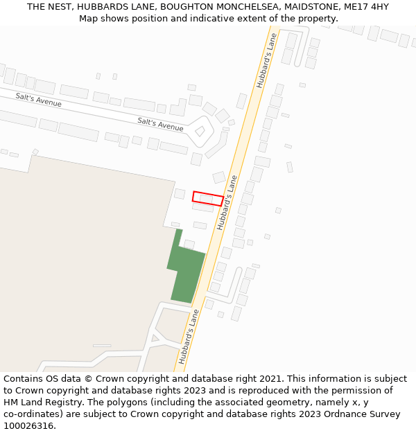 THE NEST, HUBBARDS LANE, BOUGHTON MONCHELSEA, MAIDSTONE, ME17 4HY: Location map and indicative extent of plot